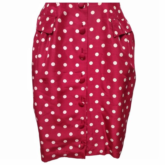 ANN TAYLOR Vintage Polka Dot Dress Size 6 Red Silk Fitted Tailored Retro 80s 90s - Picture 7 of 15